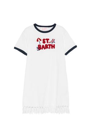 Abito in cotone bianco con bordo sfrangiato SAINT BARTH KIDS | ABY000401208L